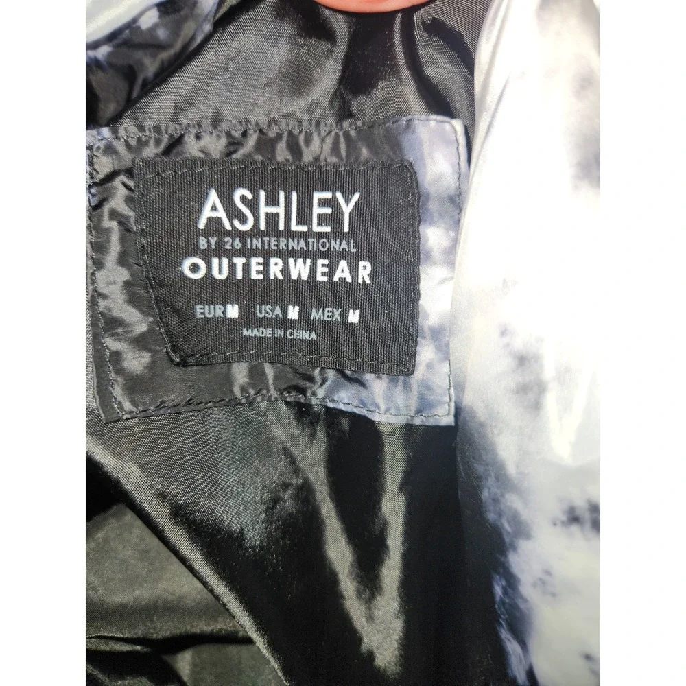 Ashley By 26 International Womens Tie Dye Puffer Jacket Black White Cloud Size M